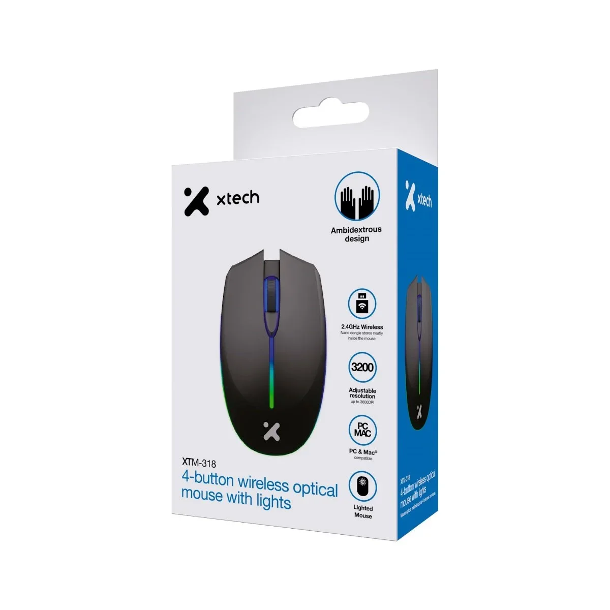 Mouse Xtech XTM-318 Inalámbrico 2.4 GHz Óptico con luz LED