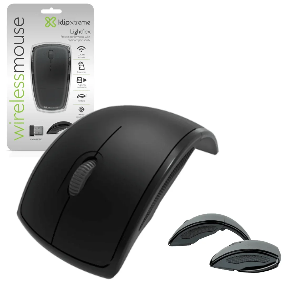Mouse Klip Xtreme KMW-375BK Inalámbrico Plegable Óptico