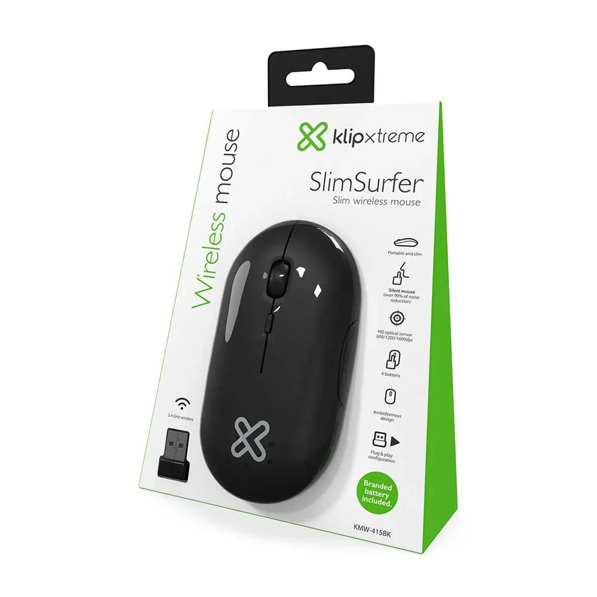 Mouse Klip Xtreme KMW-415BK Inalámbrico Slim Negro
