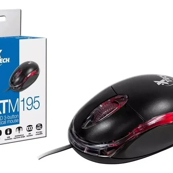 Mouse XTECH XTM195 Óptico USB 3 botones Negro-Rojo 2
