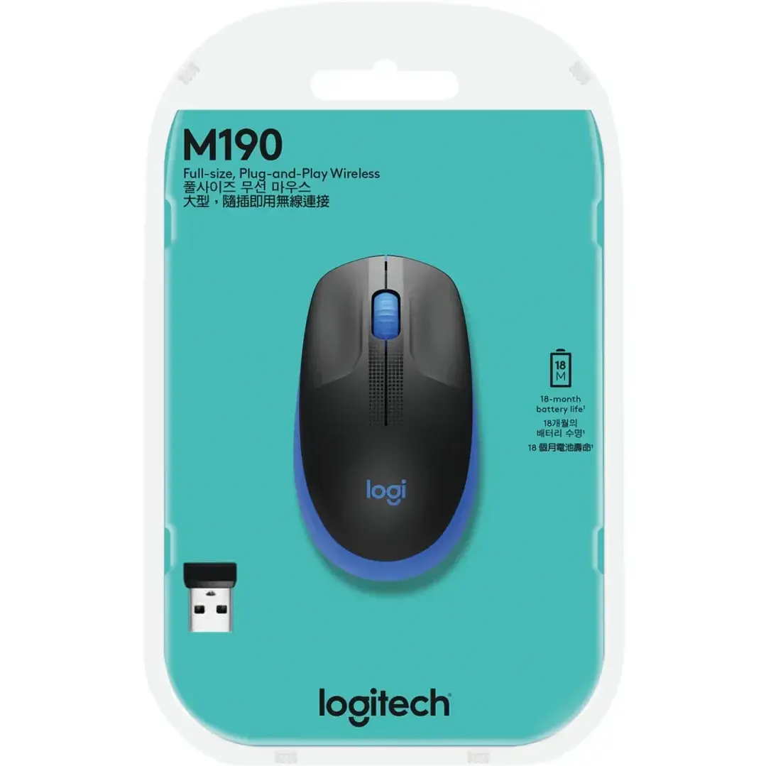 Mouse Logitech M190 Óptico Negro/Azul Inalámbrico 2.4 GHz 1
