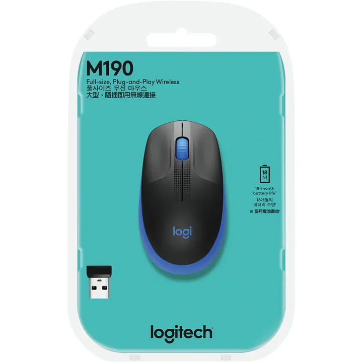 Mouse Logitech M190 Óptico Negro/Azul Inalámbrico 2.4 GHz 1