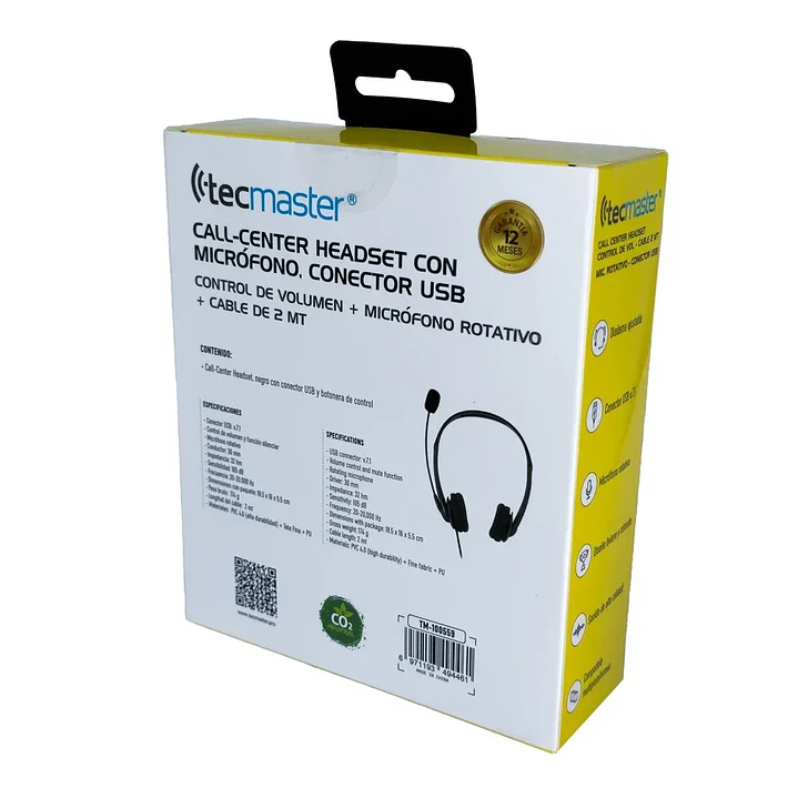 Audífonos Tecmaster TM-100559 USB On-Ear Negro para oficina 3