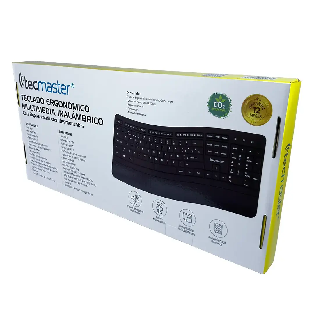 Teclado Tecmaster TM-100567 Inalámbrico Ergonómico Membrana Español 2