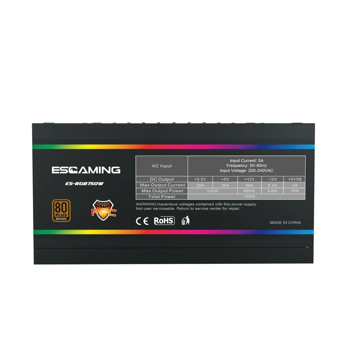 Fuente de Poder EsGaming ES-RGB750W 750W 80 Plus Bronce No Modular