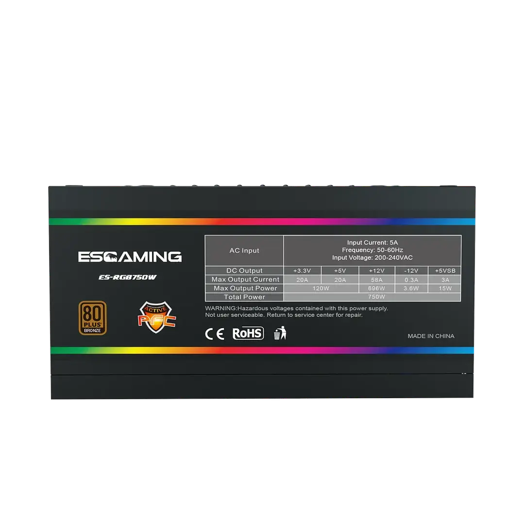 Fuente de Poder EsGaming ES-RGB750W 750W 80 Plus Bronce No Modular 1