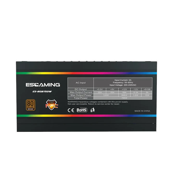 Fuente de Poder EsGaming ES-RGB750W 750W 80 Plus Bronce No Modular 1