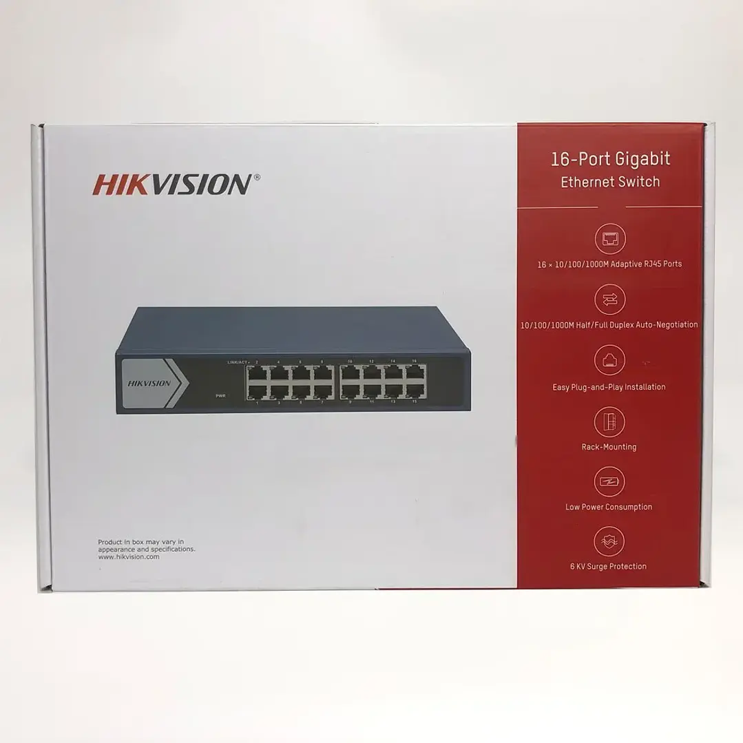 Switch Gigabit 16 Puertos | Hikvision DS-3E0516-E(C) | Rackeable Metálico 1