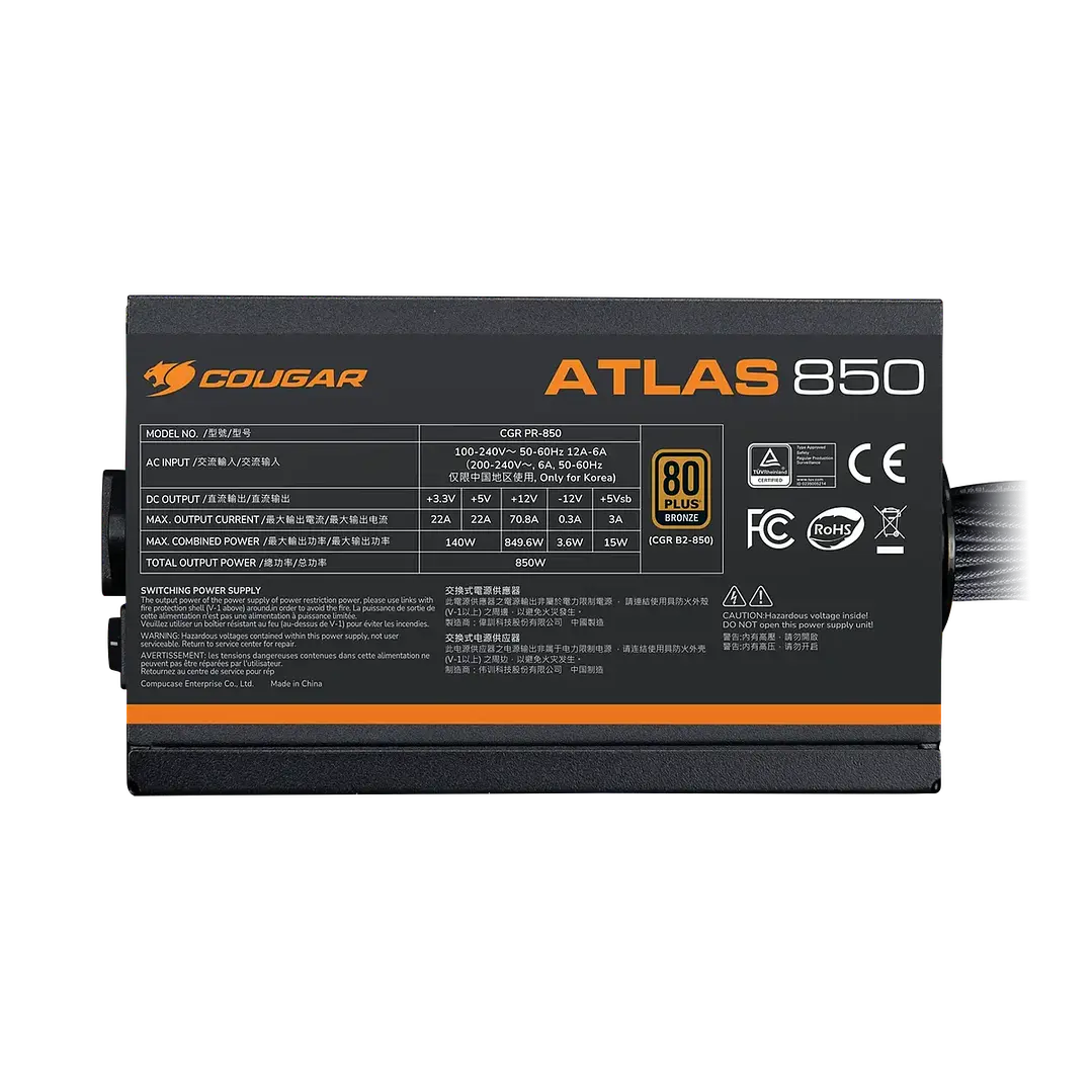 Fuente de Poder | Cougar ATLAS 850 | 850W | 80 PLUS Bronze 5