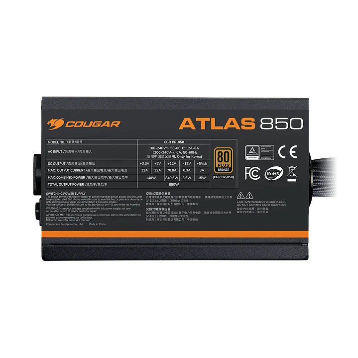 Fuente de Poder | Cougar ATLAS 850 | 850W | 80 PLUS Bronze 5
