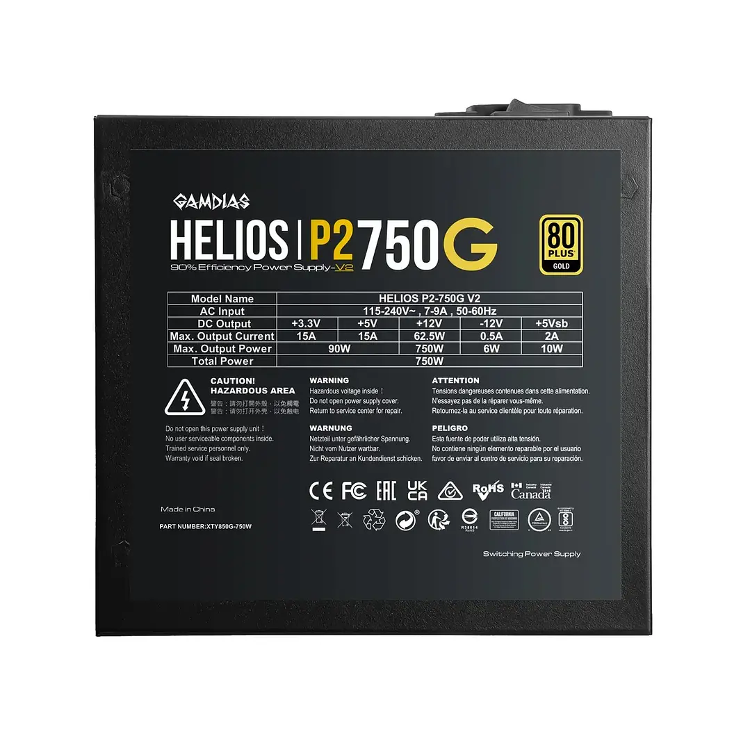 Fuente de Poder | Gamdias Helios P2-750G V2 | 750W | 80 Plus Gold 6