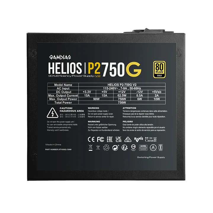 Fuente de Poder | Gamdias Helios P2-750G V2 | 750W | 80 Plus Gold 6