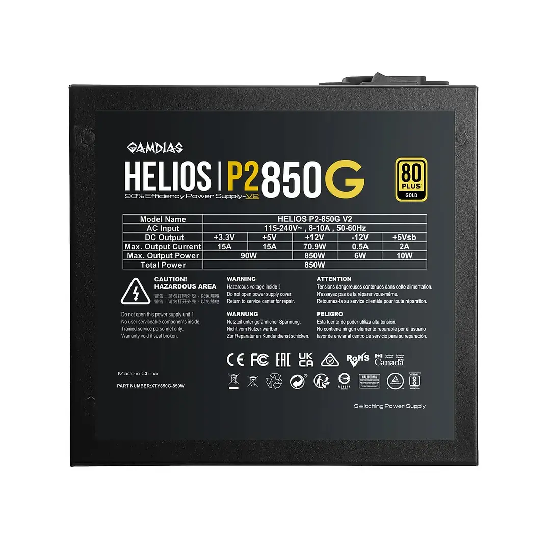 Fuente de Poder | Gamdias Helios P2-850G V2 | 850W | 80 Plus Gold 6