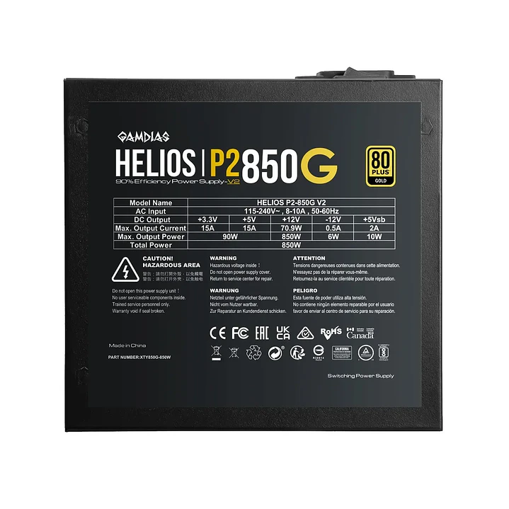 Fuente de Poder | Gamdias Helios P2-850G V2 | 850W | 80 Plus Gold 6