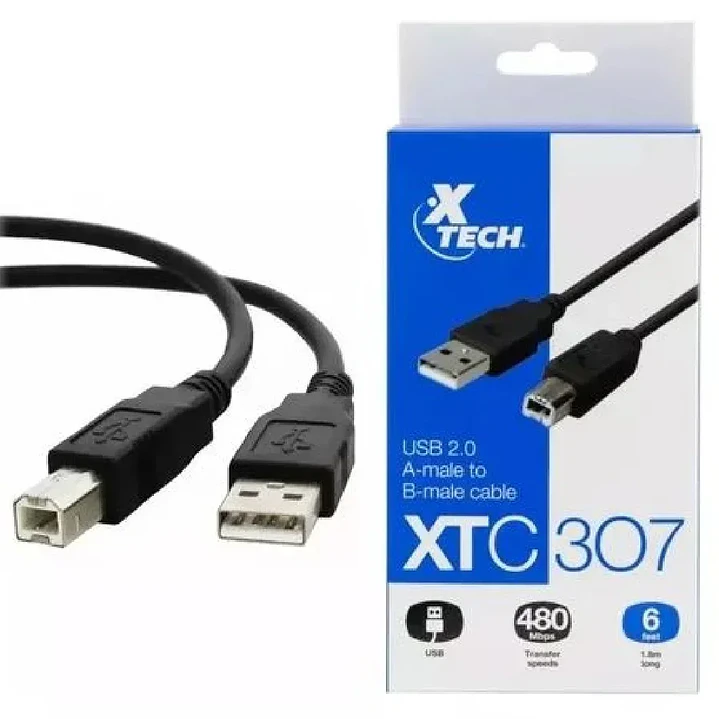 Cable de impresora USB 2.0 | Xtech | 1,8 m | USB-A a USB-B 1