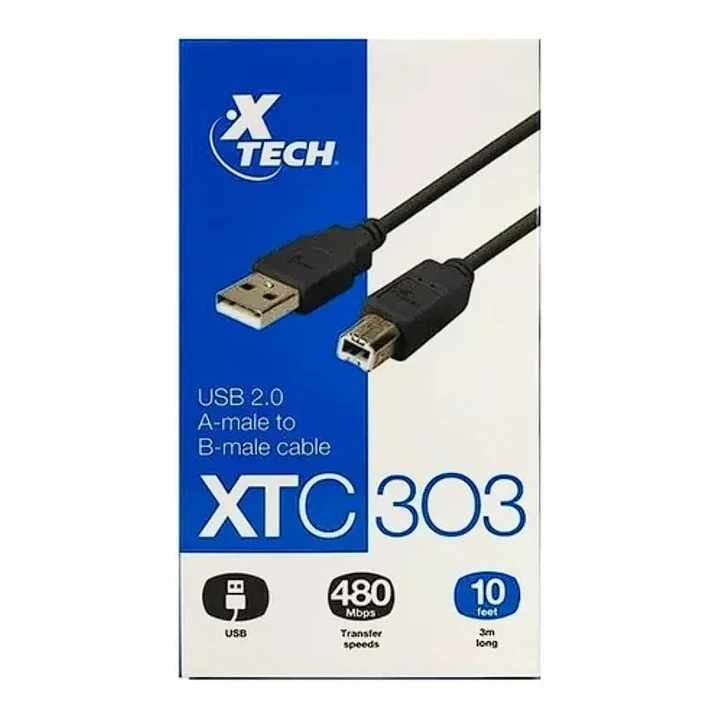 Cable de impresora USB 2.0 | Xtech XTC-303 | 3 metros | Tipo A a Tipo B 2