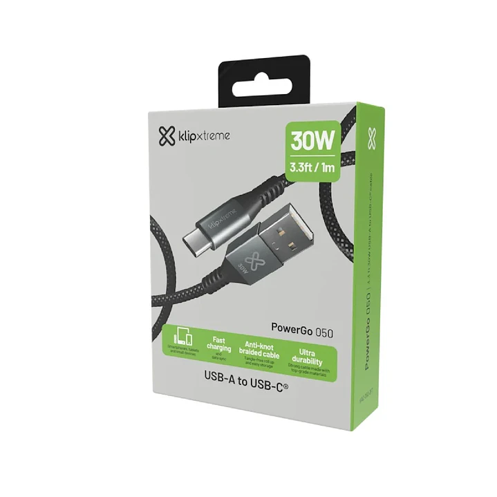 Cable USB-A a USB-C Klip Xtreme KAC-050-3FT | 30W | 1 metro 1