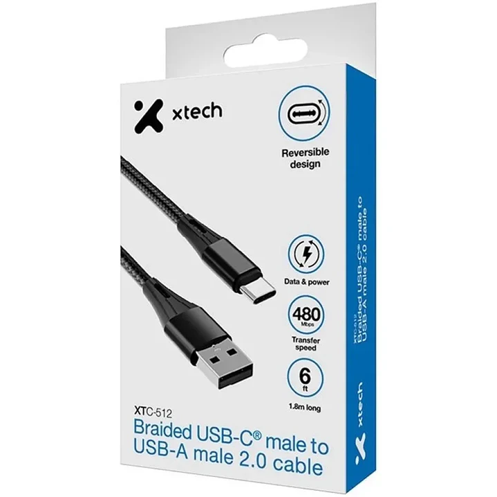 Cable USB-A a USB-C Xtech XTC-512 | 1,8 m | Trenzado de nylon 1