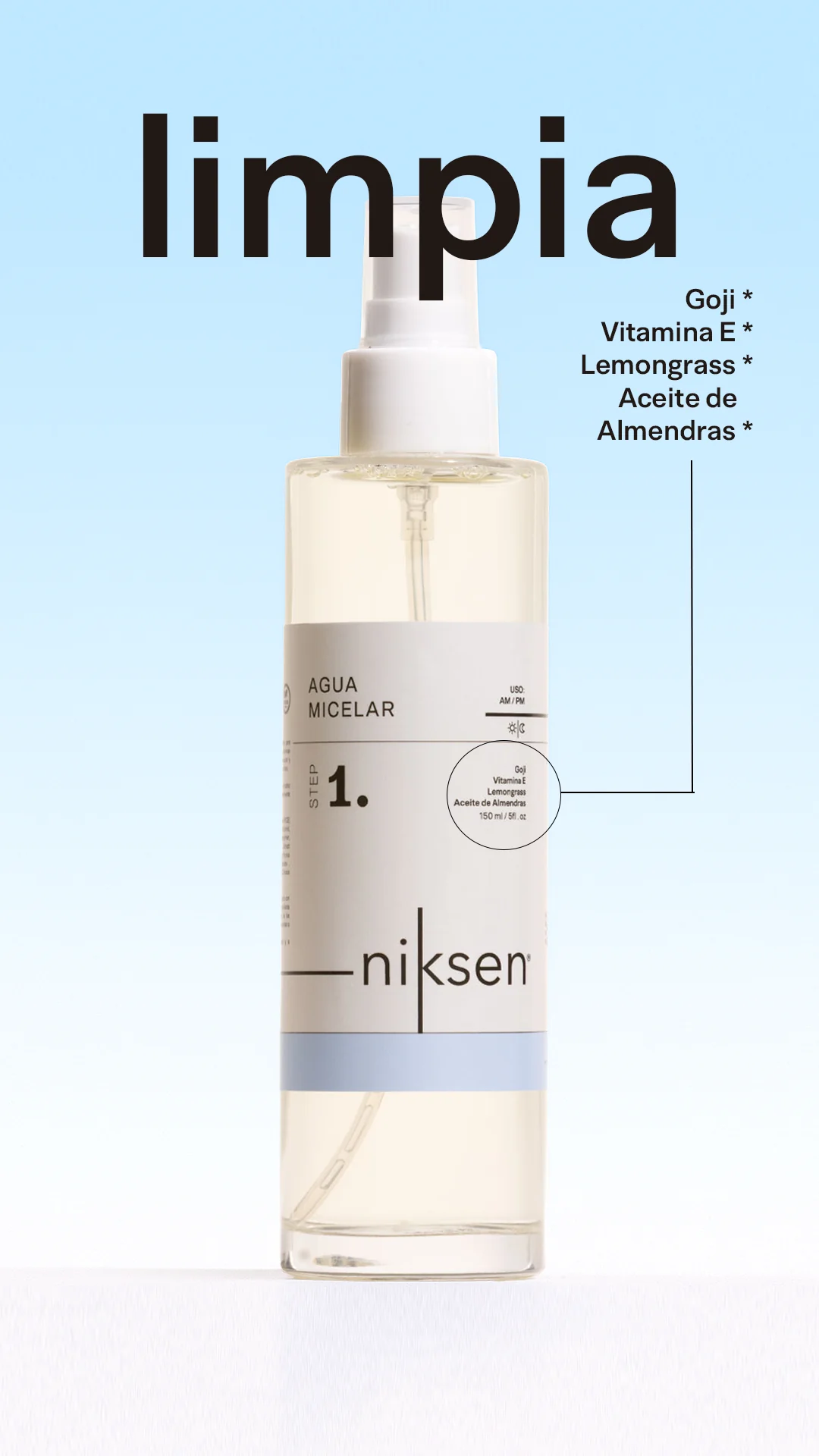 Agua Micelar con Vitamina E+ Goji. Niksen