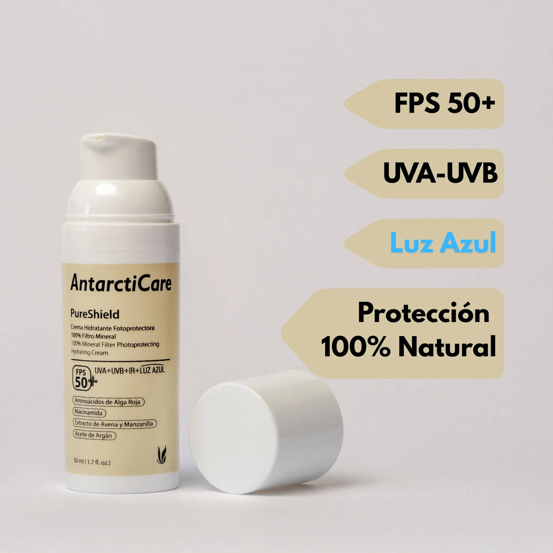 PureShield® Fotoprotector Natural FPS50+ 50 ml. Antarcticare