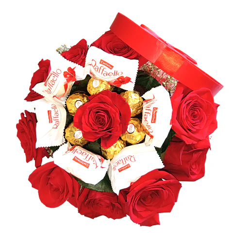 Caixa de Rosas com Bombons Mistos