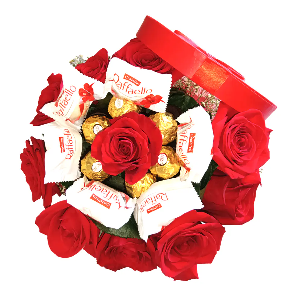 Caixa de Rosas com Bombons Mistos 1
