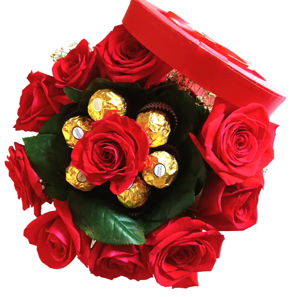 Caixa de Rosas com Chocolates Ferrero Rocher 4