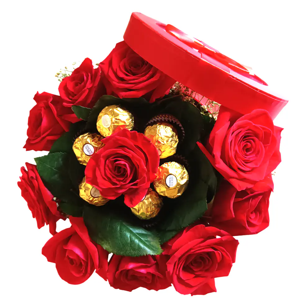 Caixa de Rosas com Chocolates Ferrero Rocher 5