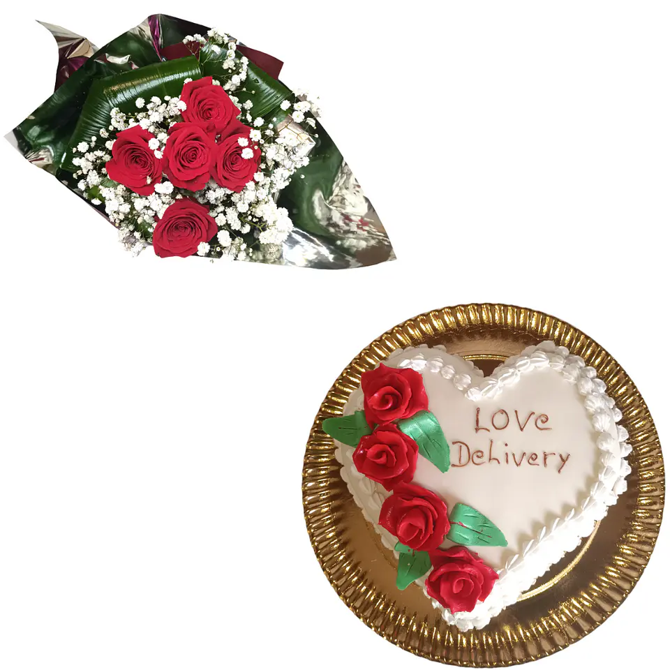 Pack Bouquet de Rosas + Bolo Coração 3