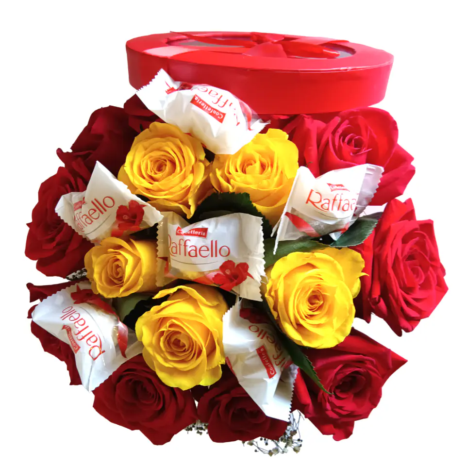 Caixa de Rosas com Chocolates Raffaello 3