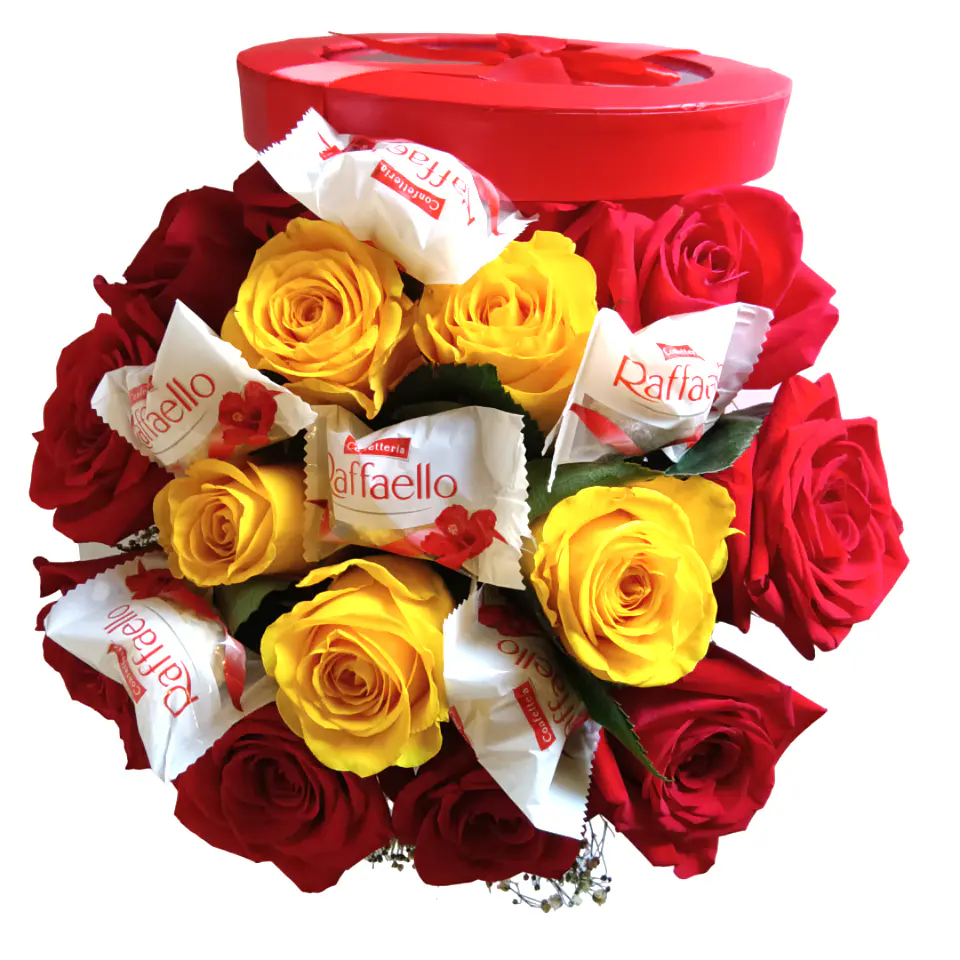 Caixa de Rosas com Chocolates Raffaello 1