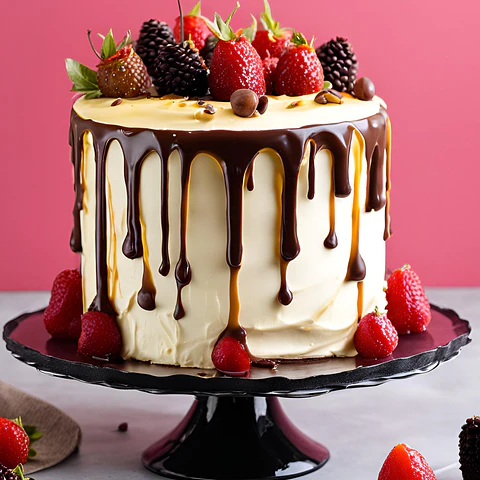 Drip Cake de Baunilha com Ganache de Chocolate
