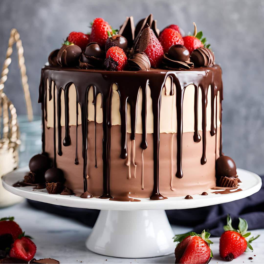 Drip Cake Chocolate com Morangos Frescos 1