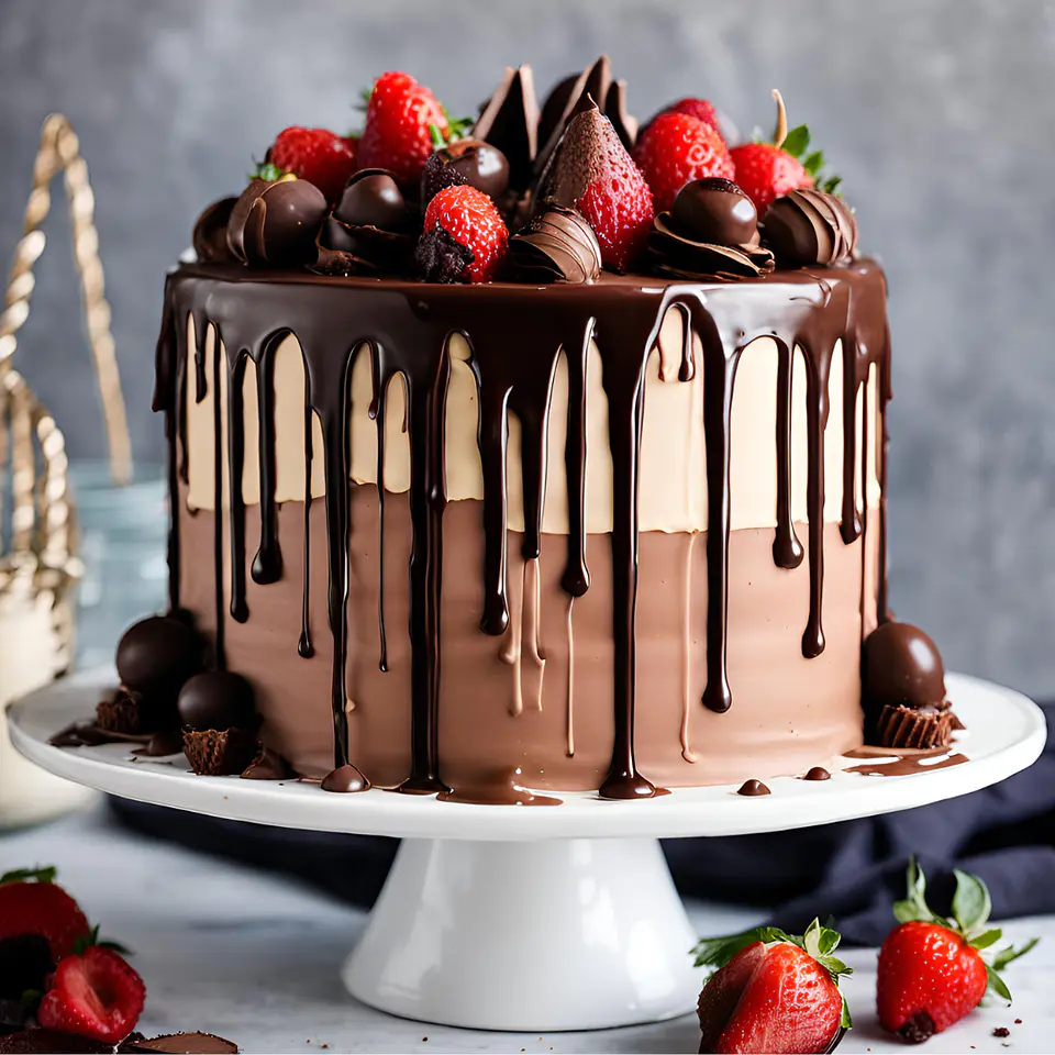 Drip Cake Chocolate com Morangos Frescos 1