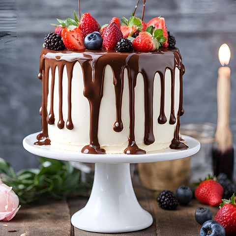 Drip Cake de Baunilha com Frutos Vermelhos