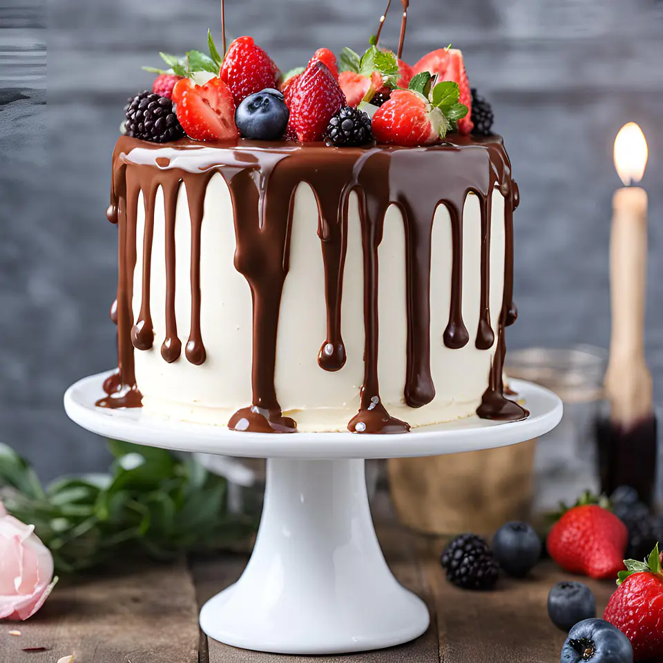 Drip Cake de Baunilha com Frutos Vermelhos 1