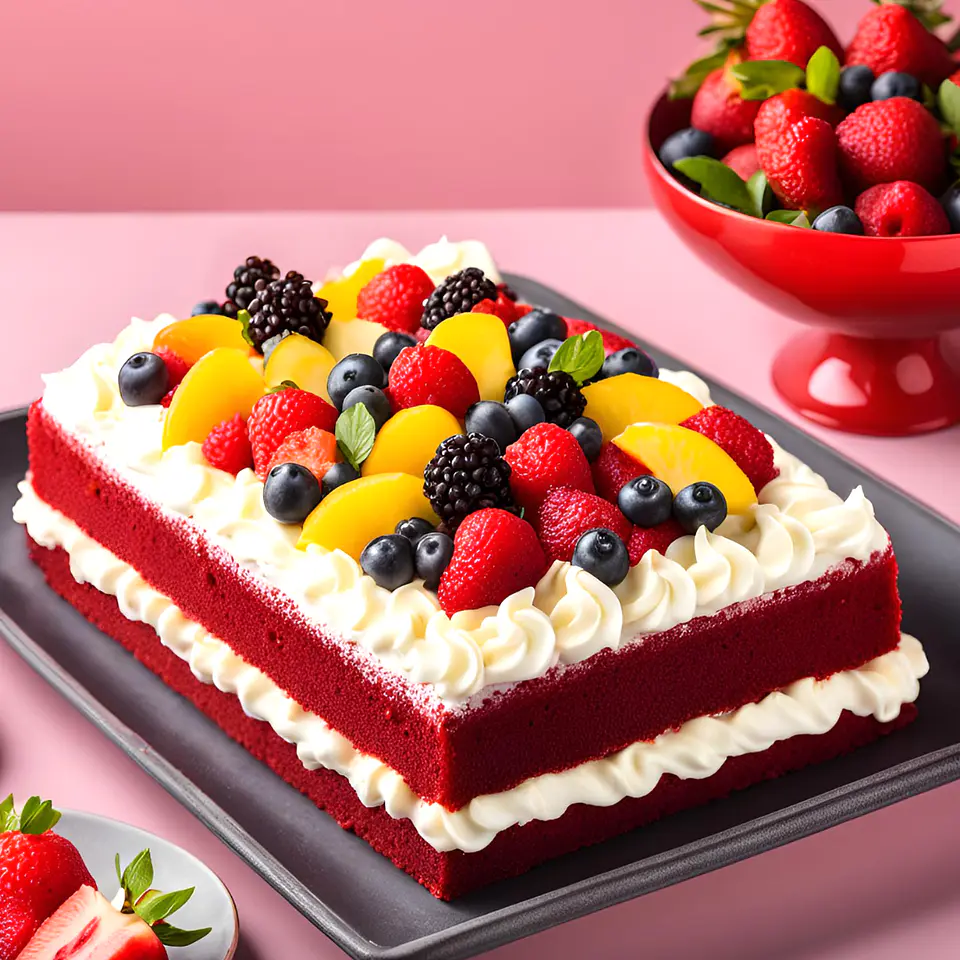 Bolo Red Velvet Retangular com Frutos 4