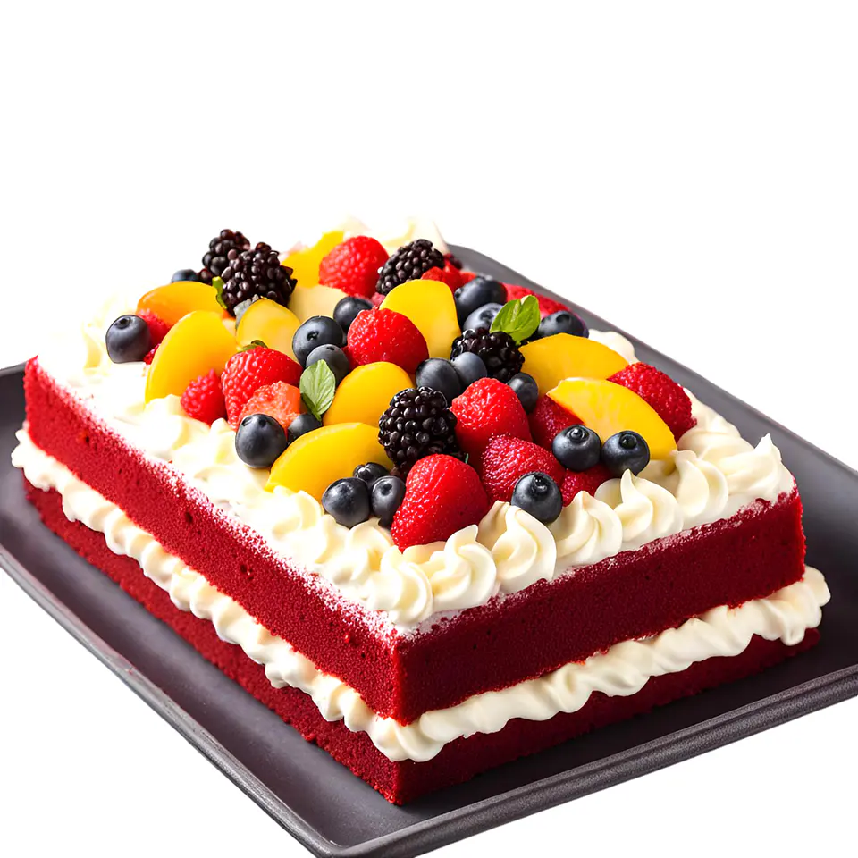 Bolo Red Velvet Retangular com Frutos 3