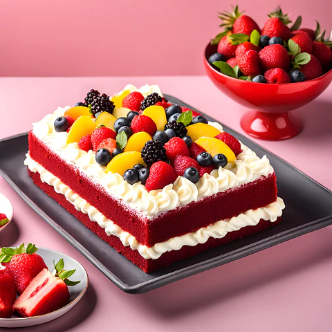 Bolo Red Velvet Retangular com Frutos