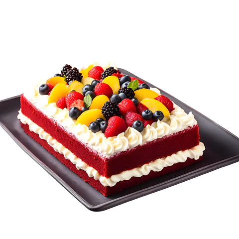 Bolo Red Velvet Retangular com Frutos
