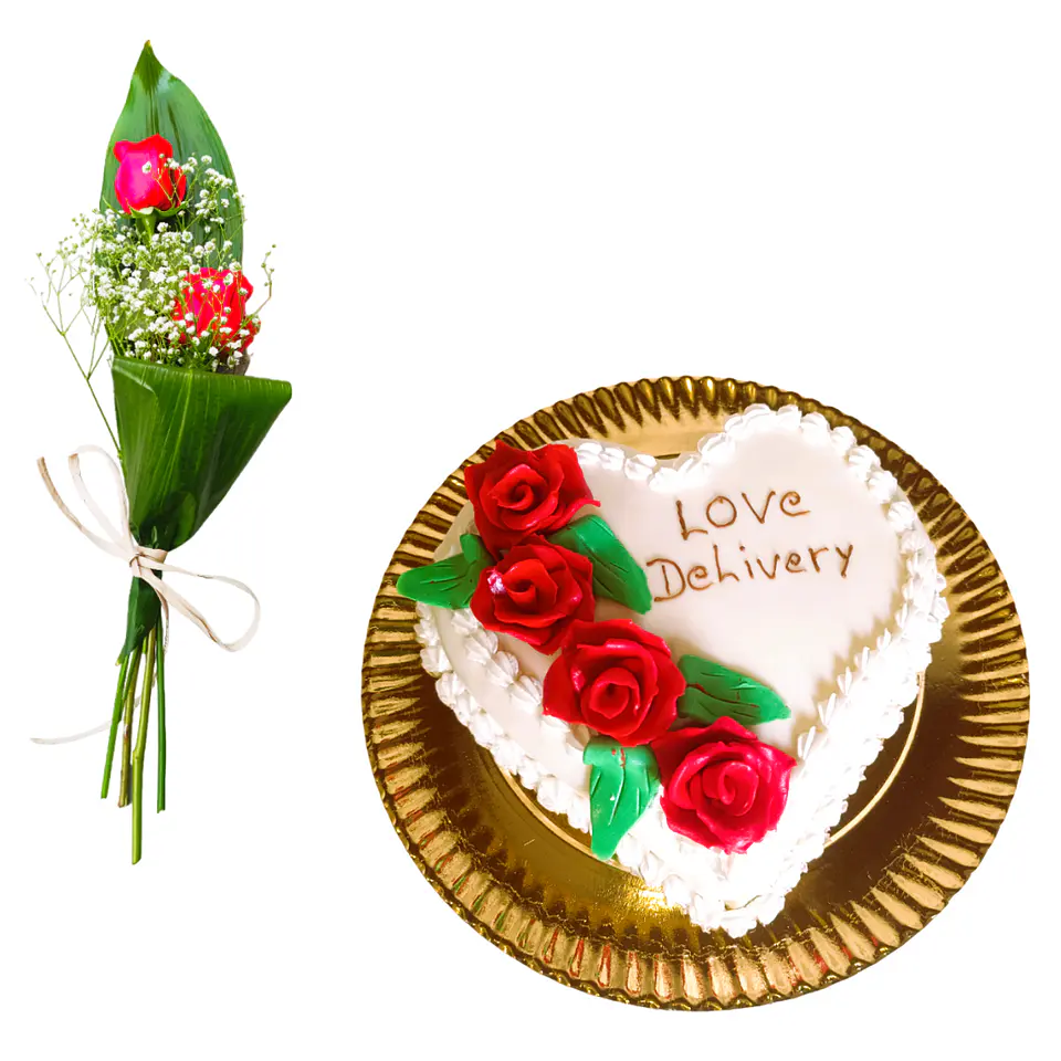 Ramo de Rosas + Bolo Coração 3