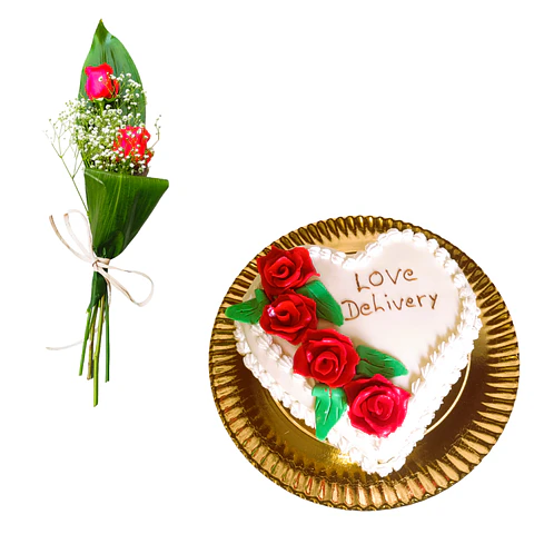 Ramo de Rosas + Bolo Coração