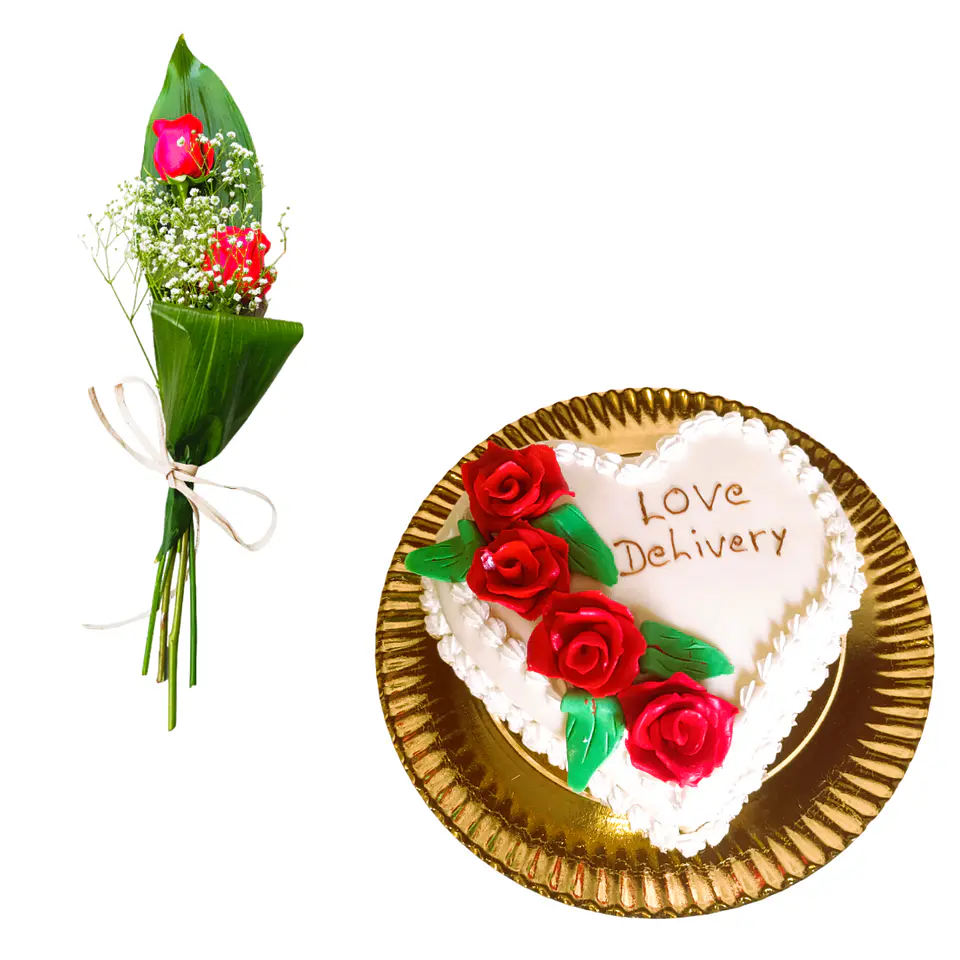 Ramo de Rosas + Bolo Coração 1