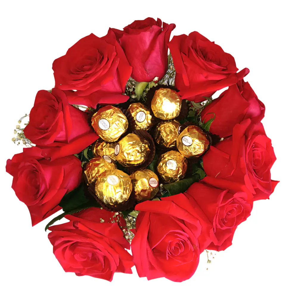 Caixa de Rosas com Chocolates Ferrero Rocher 2