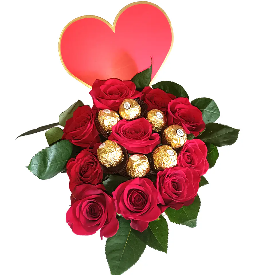 Caixa de Rosas com Chocolates Ferrero Rocher 3