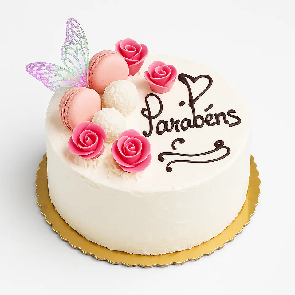 Bolo Parabéns Rosas & Macarons 2