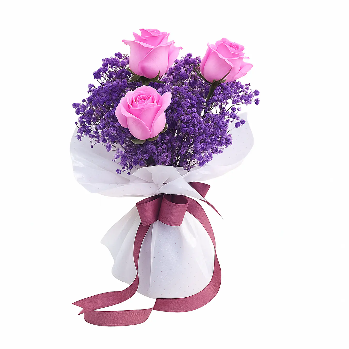 Bouquet Rosas Rosa & Statice Roxa 1