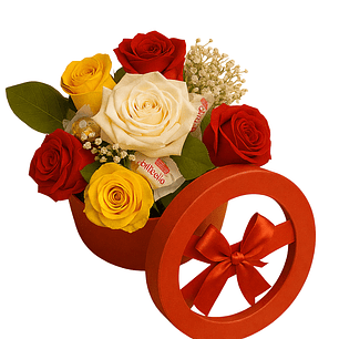 Caixa de Rosas Tricolor com Ferrero