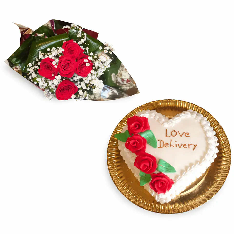 Pack Bouquet de Rosas + Bolo Coração 1