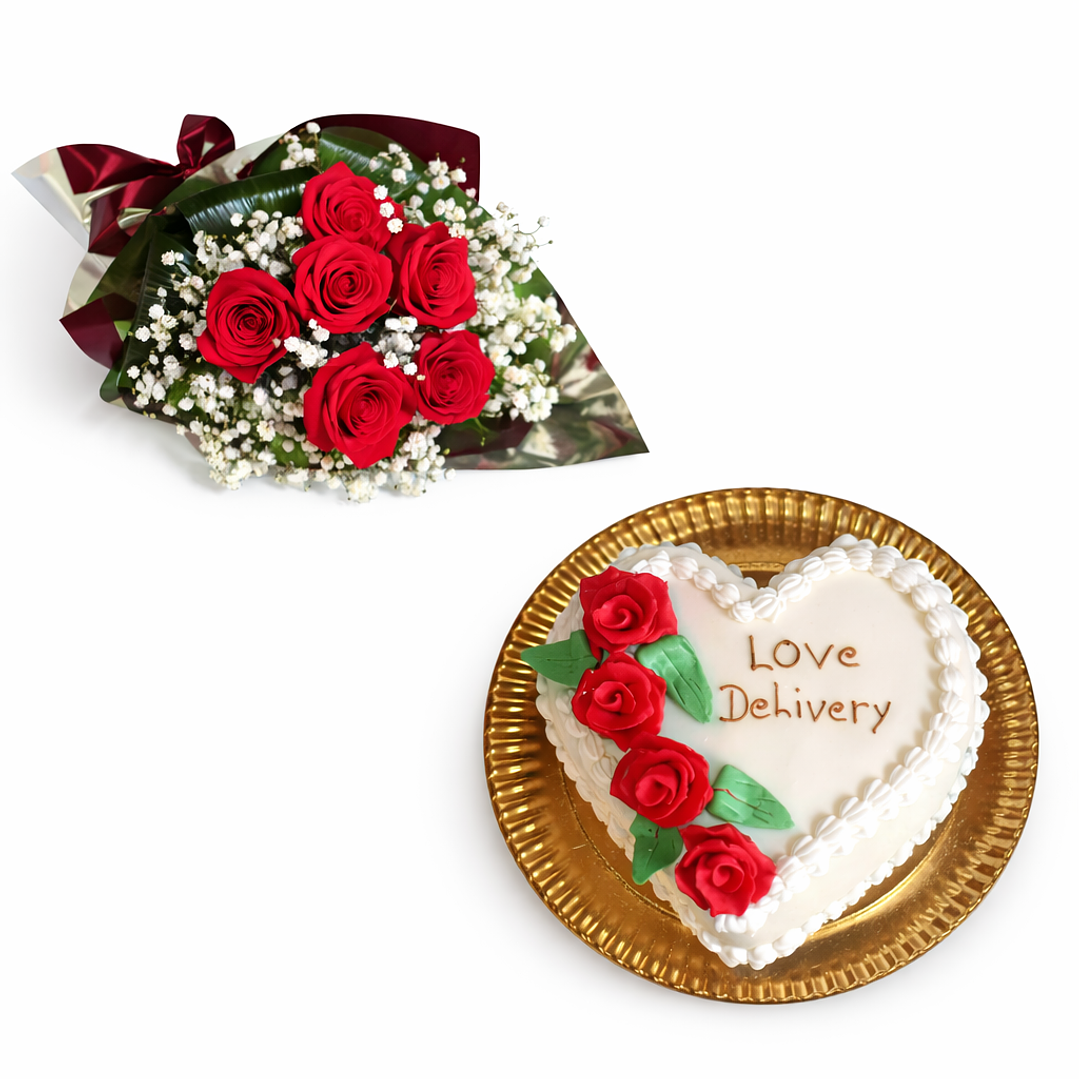 Pack Bouquet de Rosas + Bolo Coração 2
